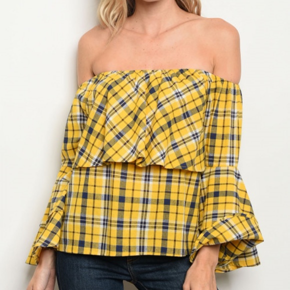 MUSTARD PLAID PRINT TOP - Picture 3 of 4